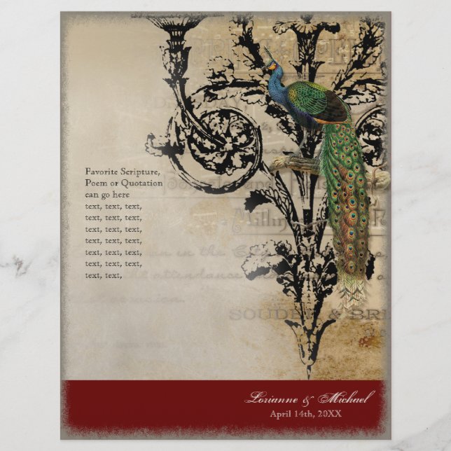 Vintage Peacock 6 - Elegant Wedding Program (Front)