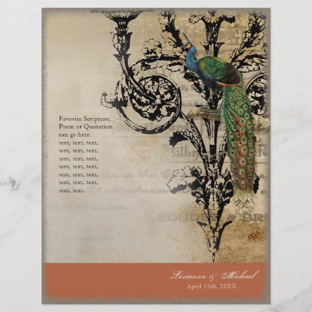 Vintage Peacock 6 - Elegant Wedding Program (Front)