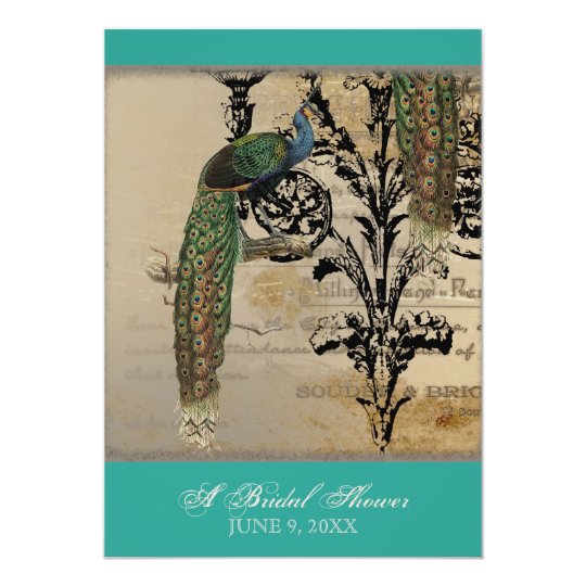 Vintage Peacock 6 Music Notes Candelabra Swirl Card