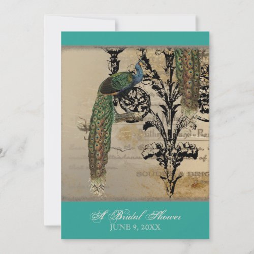 Vintage Peacock 6 Music Notes Candelabra Swirl Invitation