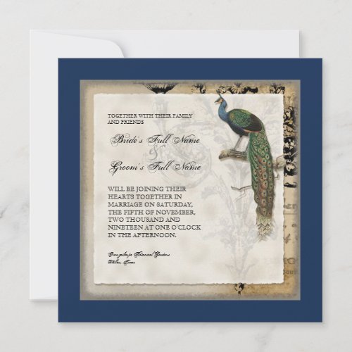 Vintage Peacock 6 Music Notes Candelabra Swirl Invitation