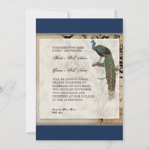 Vintage Peacock 6 Music Notes Candelabra Swirl Invitation