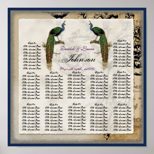 Vintage Peacock 6 _ Reception Table Seating Chart