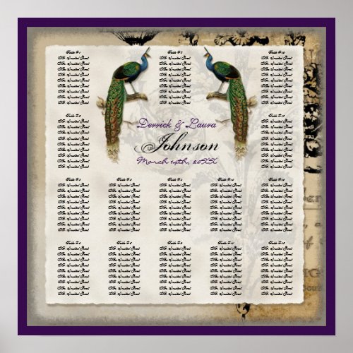 Vintage Peacock 6 _ Reception Table Seating Chart