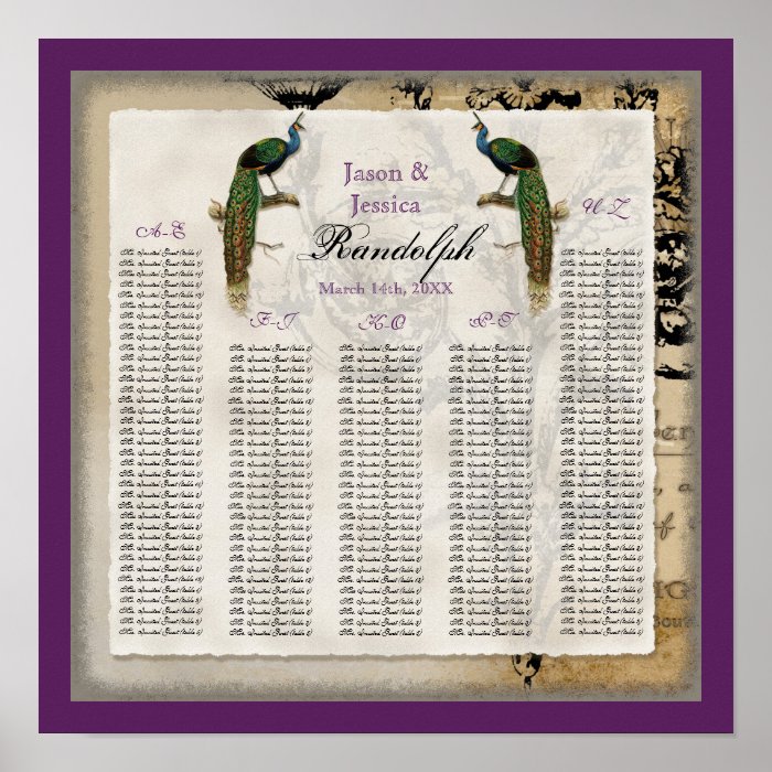 Vintage Peacock 6   Reception Table Seating Chart Poster