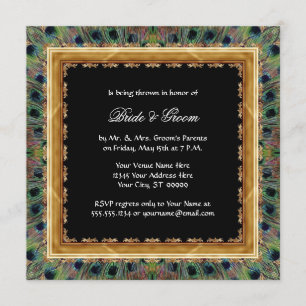 Vintage Peacock 9 Feathers Carved Gold Elegant Invitation