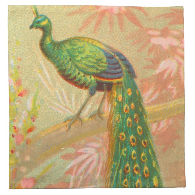 Vintage Peacock and flowers painting Cloth Napkin (Front)