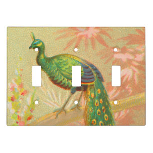 Vintage Peacock and flowers painting Light Switch Cover