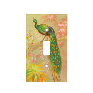 Vintage Peacock and flowers painting Light Switch Cover