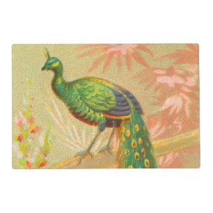 Vintage Peacock and flowers painting Placemat