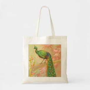 Vintage Peacock and flowers painting Tote Bag