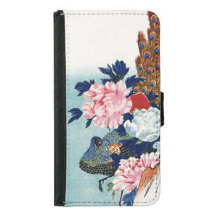 Vintage Peacock and peonies flowers painting Samsung Galaxy S5 Wallet Case