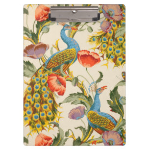 Vintage Peacock and poppies illustrations Clipboard