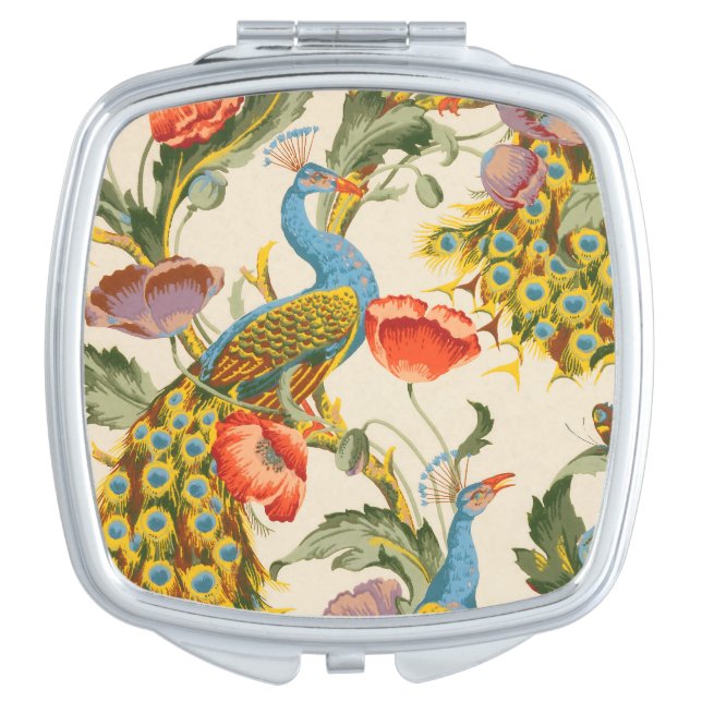 Vintage Peacock and poppies illustrations Compact Mirror (Front)