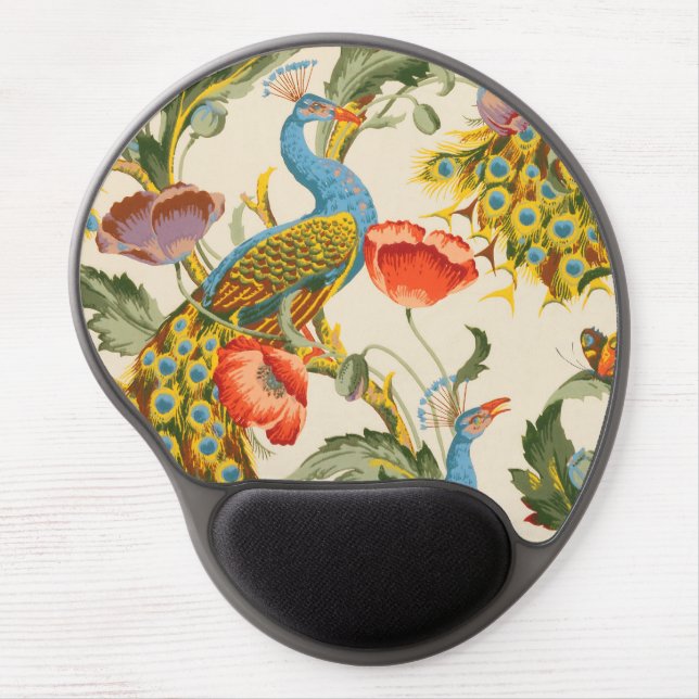 Vintage Peacock and poppies illustrations Gel Mouse Pad (Front)