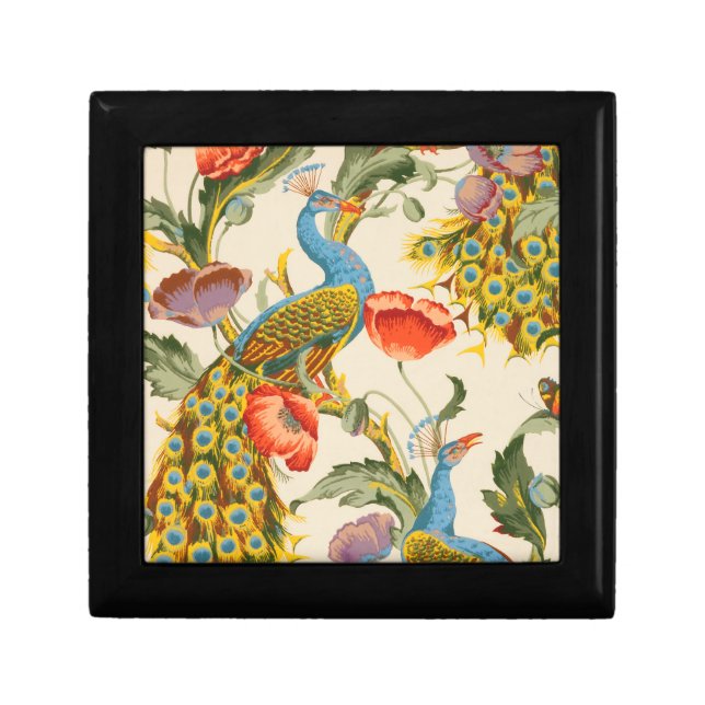 Vintage Peacock and poppies illustrations Gift Box (Front)