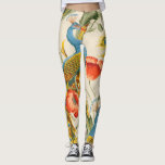 Vintage Peacock and poppies illustrations Leggings<br><div class="desc">Vintage Peacock and poppies illustrations Postcard. Vintage colorful pattern with blue peacocks and red and purple poppies.</div>