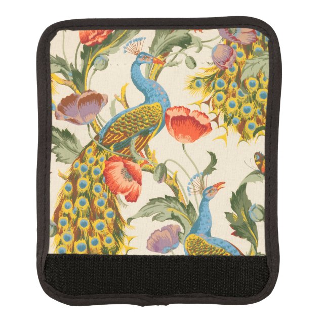 Vintage Peacock and poppies illustrations Luggage Handle Wrap (Front)