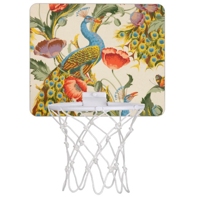 Vintage Peacock and poppies illustrations Mini Basketball Hoop (Front)