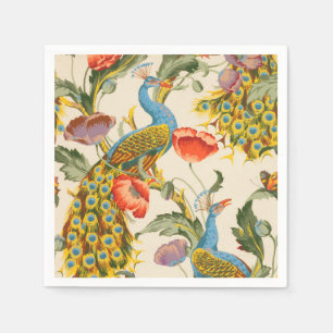 Vintage Peacock and poppies illustrations Napkins