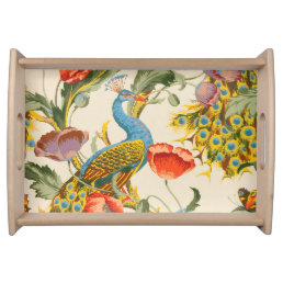 Vintage Peacock and poppies illustrations Serving Tray