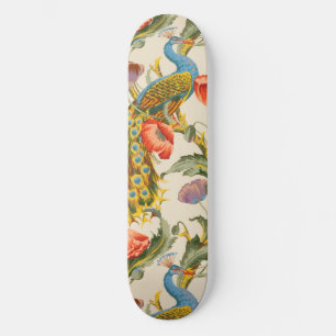 Vintage Peacock and poppies illustrations Skateboard
