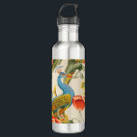 Vintage Peacock and poppies illustrations Stainless Steel Water Bottle<br><div class="desc">Vintage Peacock and poppies illustrations Postcard. Vintage colorful pattern with blue peacocks and red and purple poppies.</div>