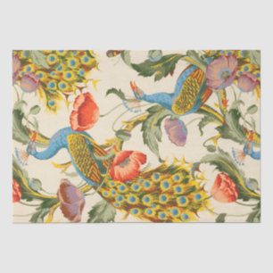Vintage Peacock and poppies illustrations Tissue Paper
