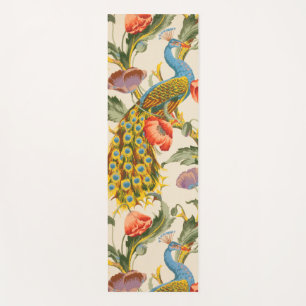 Vintage Peacock and poppies illustrations Yoga Mat