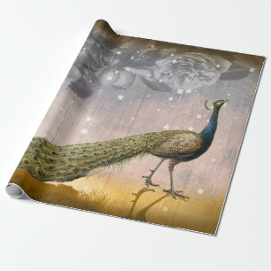 Vintage Peacock and Roses Decoupage Wrapping Paper