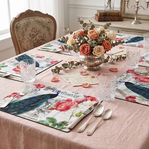 Vintage peacock and roses placemat