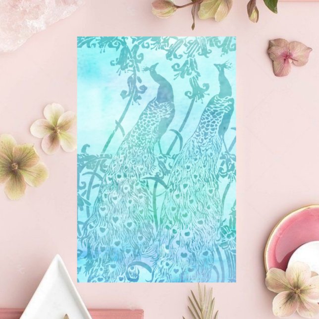 Vintage Peacock Aqua Turquoise Art Nouveau  Stationery (Creator Uploaded)
