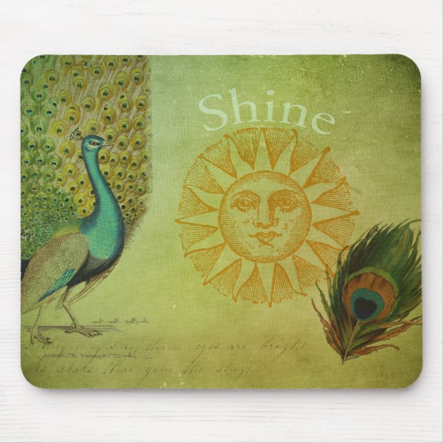 Vintage Peacock Art Collage Mouse Pad (Front)
