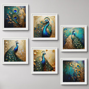 Vintage peacock art nouveau feathers elegant wall peel and stick photo tile