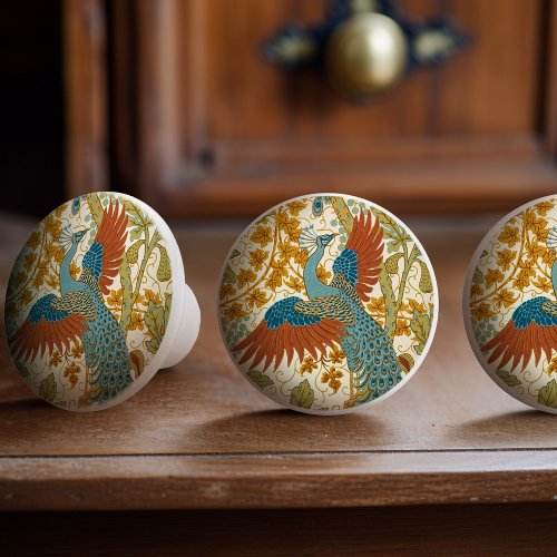 Vintage Peacock Art Nouveau Floral Pattern  Ceramic Knob