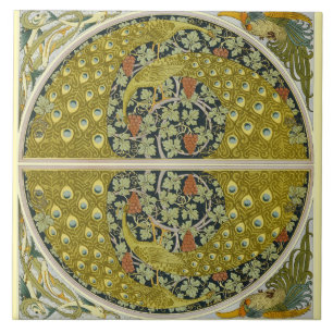 Vintage Peacock Art Nouveau Sage Green Floral Ceramic Tile