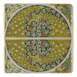 Vintage Peacock Art Nouveau Sage Green Floral Trivet
