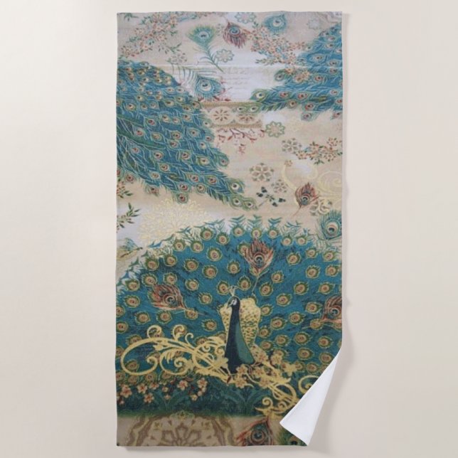 Vintage Peacock - Beach Towel (Front)