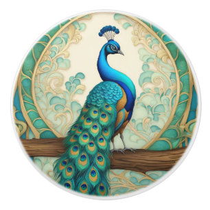 Vintage Peacock Bird Art Nouveau Art Deco Ceramic Knob