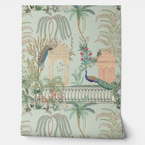 Vintage Peacock Bird Floral Mughal Garden Tropical Wallpaper