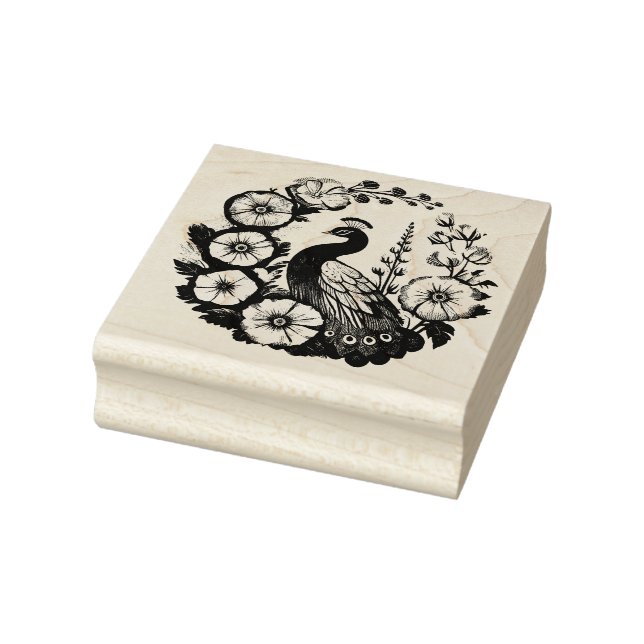 Vintage Peacock Blue and Green peacocks            Rubber Stamp (Stamp)