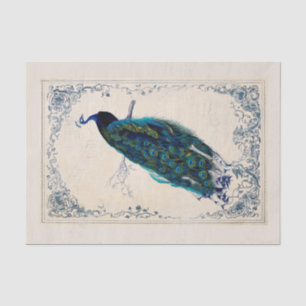 Vintage Peacock Blue Bird Frame Decoupage Tissue Paper