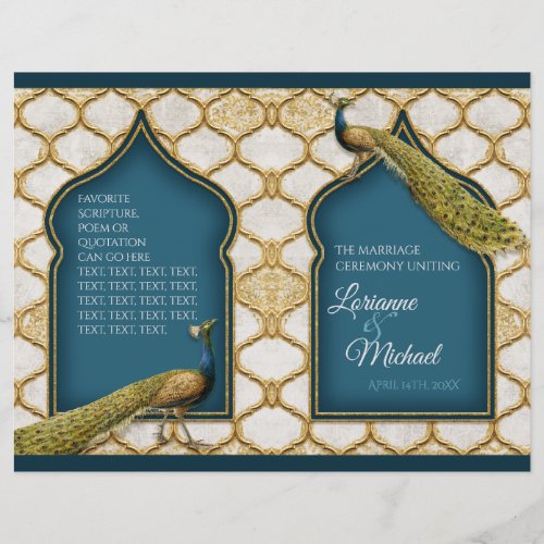 Vintage Peacock Blue n White Gold Wedding Program