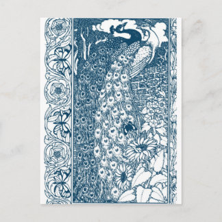 Vintage Peacock Botanical Art Postcard