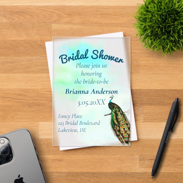 Vintage Peacock Bridal Shower Acrylic Invitations (Insitu (Invitation Card))
