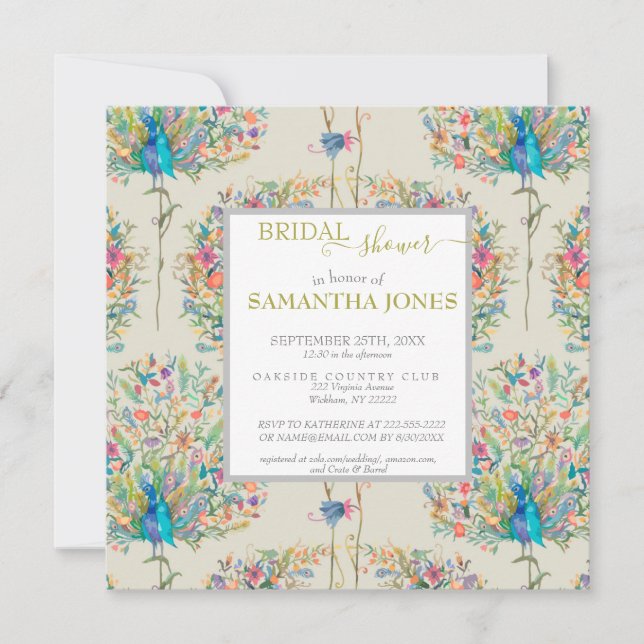 Vintage Peacock Bridal Shower Invitation (Front)