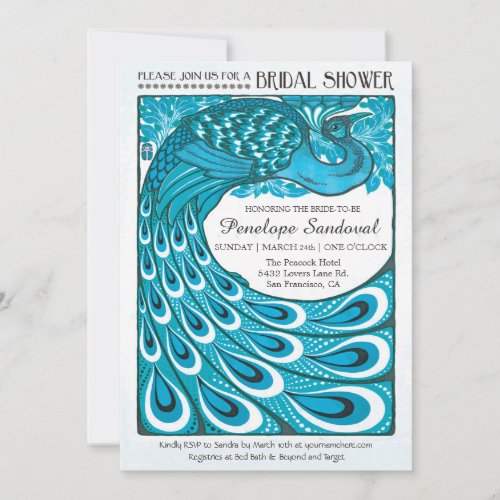 Vintage Peacock Bridal Shower Invitations