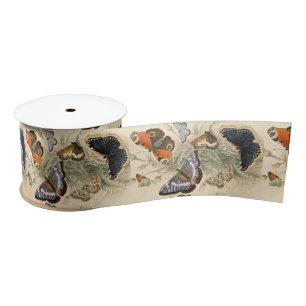 Vintage Peacock Butterflies Artistic Colorful Art Satin Ribbon