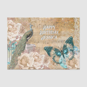 Vintage peacock butterfly lace ephemera rose chic tissue paper