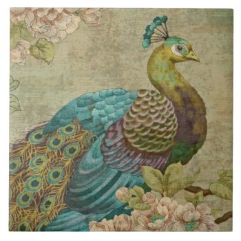 Vintage Peacock Ceramic Tile by KathiAnn at Zazzle